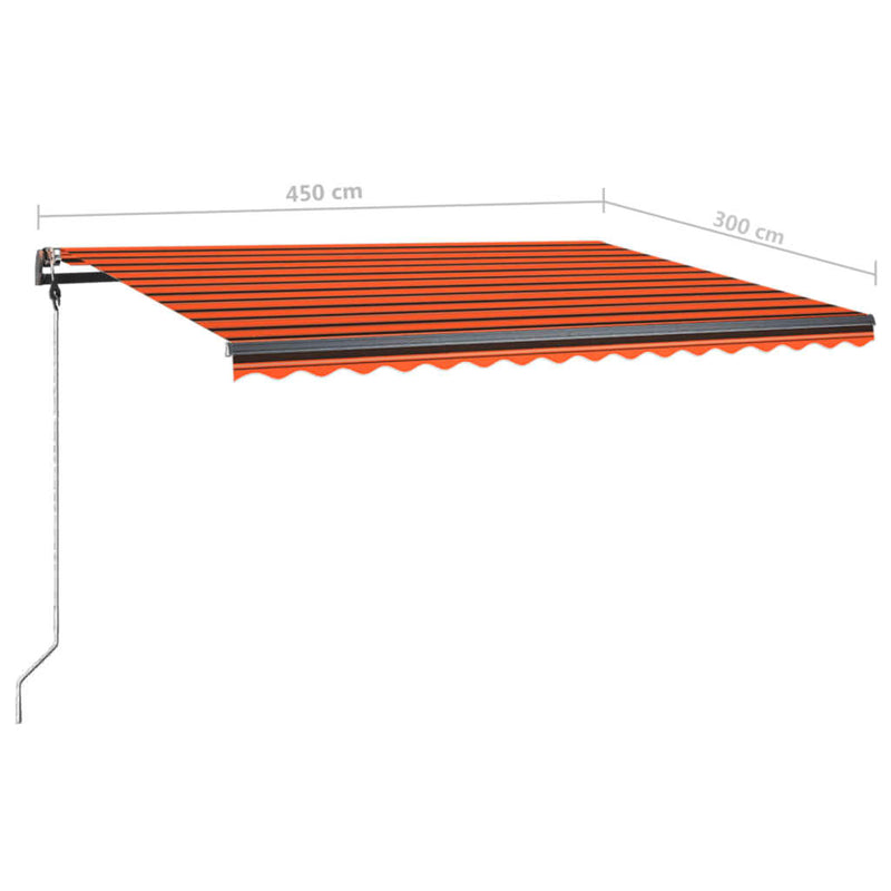 vidaXL narancs és barna kézzel kihúzható LED-es napellenző 450x300 cm