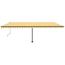 vidaXL sárga és fehér kézzel kihúzható LED-es napellenző 600x300 cm