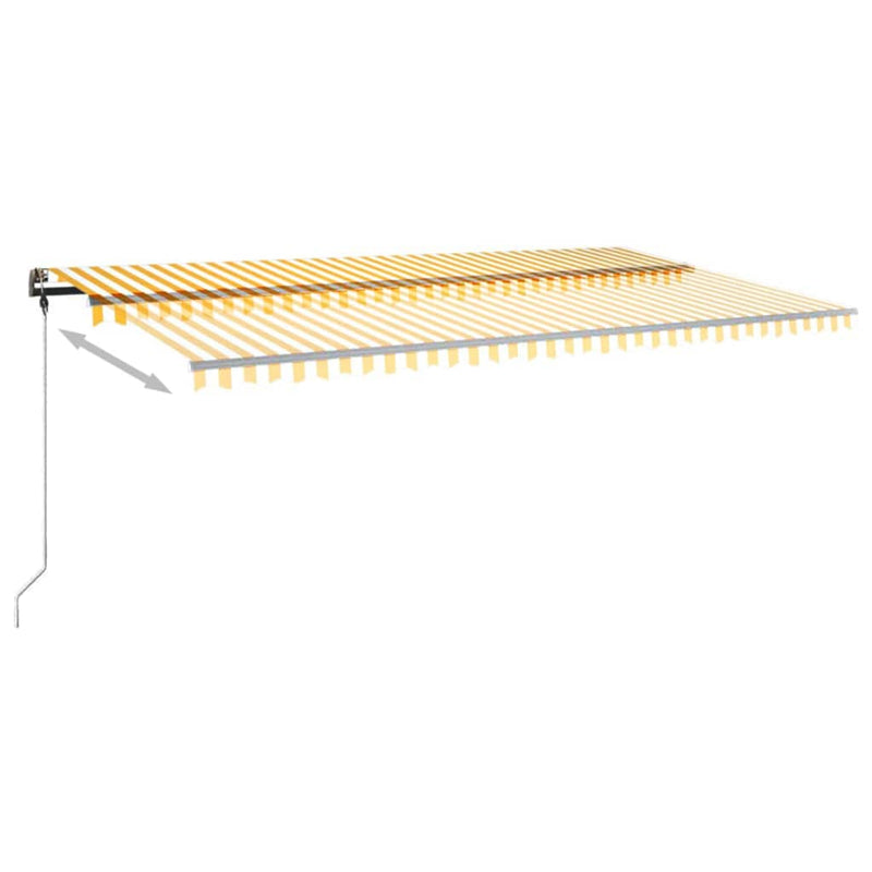 vidaXL sárga és fehér kézzel kihúzható LED-es napellenző 600x300 cm