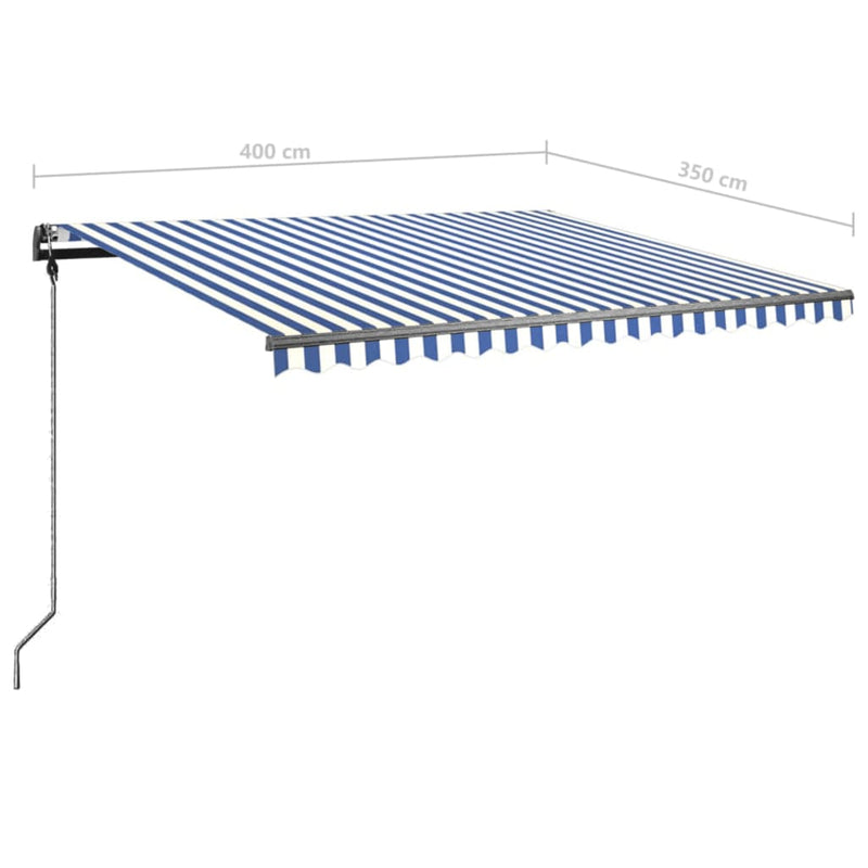 vidaXL kék-fehér kézzel kihúzható póznás napellenző 400 x 350 cm