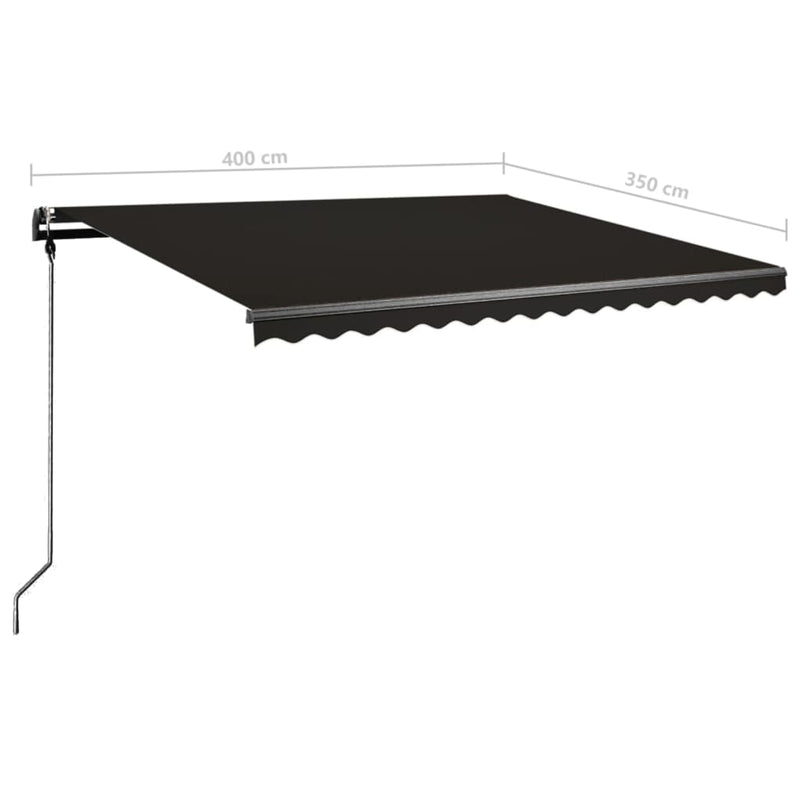 vidaXL antracitszürke kézzel kihúzható LED-es napellenző 400 x 350 cm