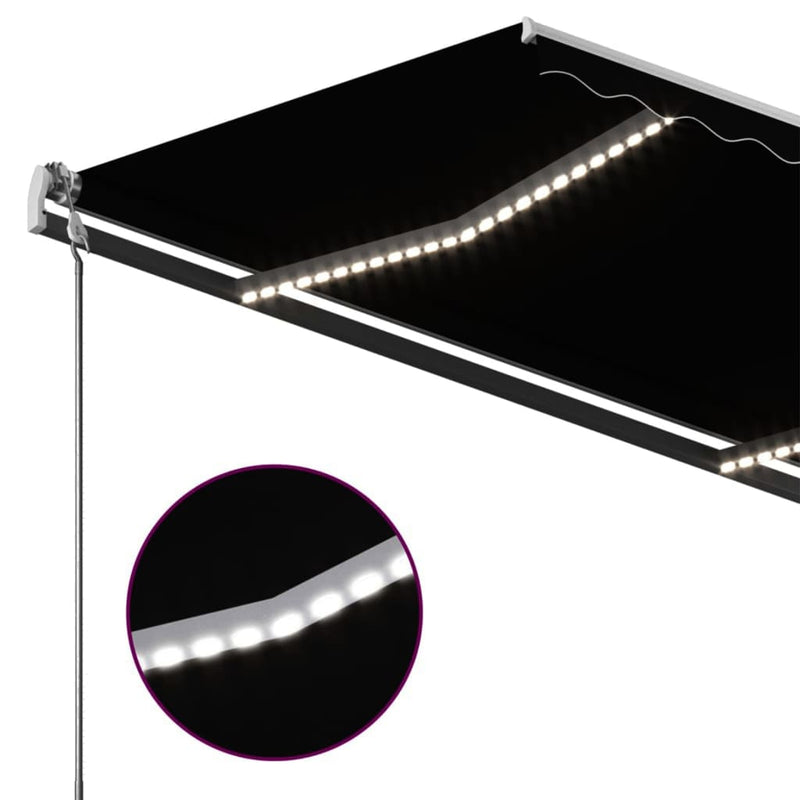 vidaXL antracitszürke kézzel kihúzható LED-es napellenző 450 x 350 cm