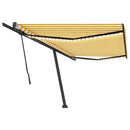 vidaXL sárga és fehér kézzel kihúzható LED-es napellenző 500x350 cm
