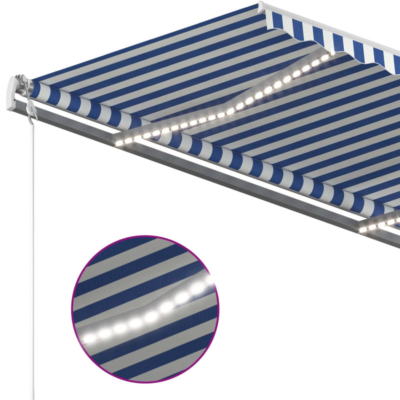 vidaXL kék és fehér kézzel kihúzható LED-es napellenző 3 x 2,5 m