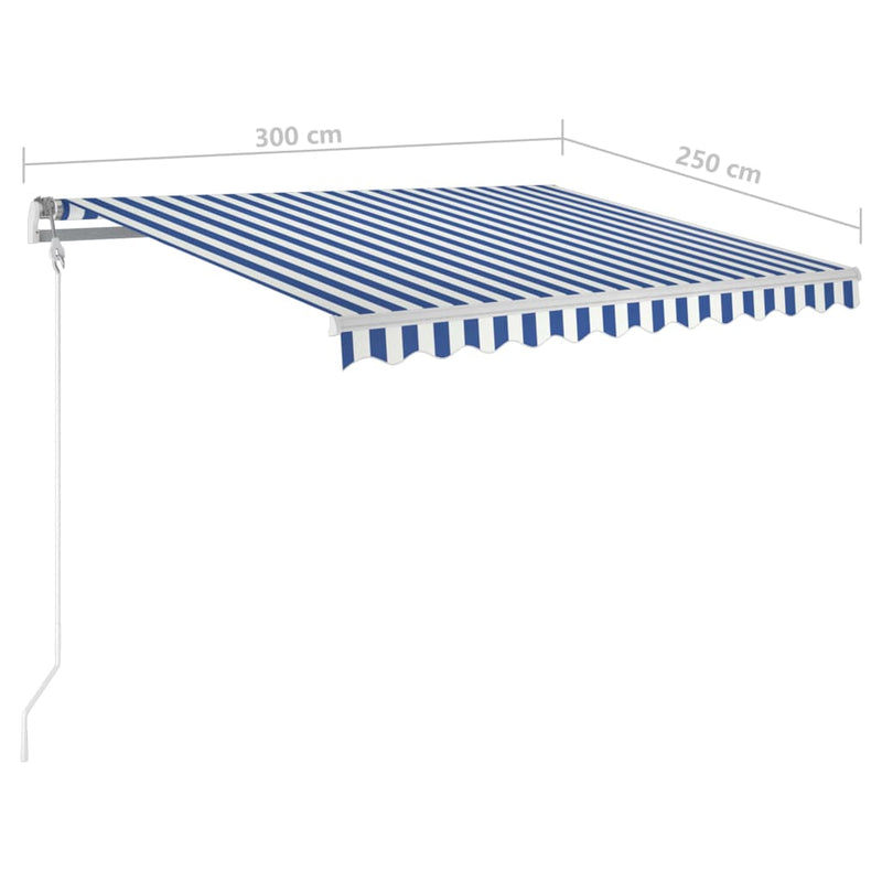 vidaXL kék és fehér kézzel kihúzható LED-es napellenző 3 x 2,5 m