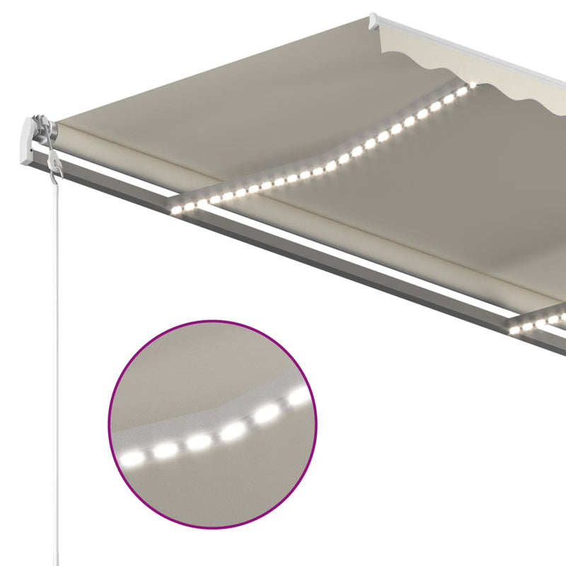 vidaXL krémszínű kézzel kihúzható LED-es napellenző 3 x 2,5 m