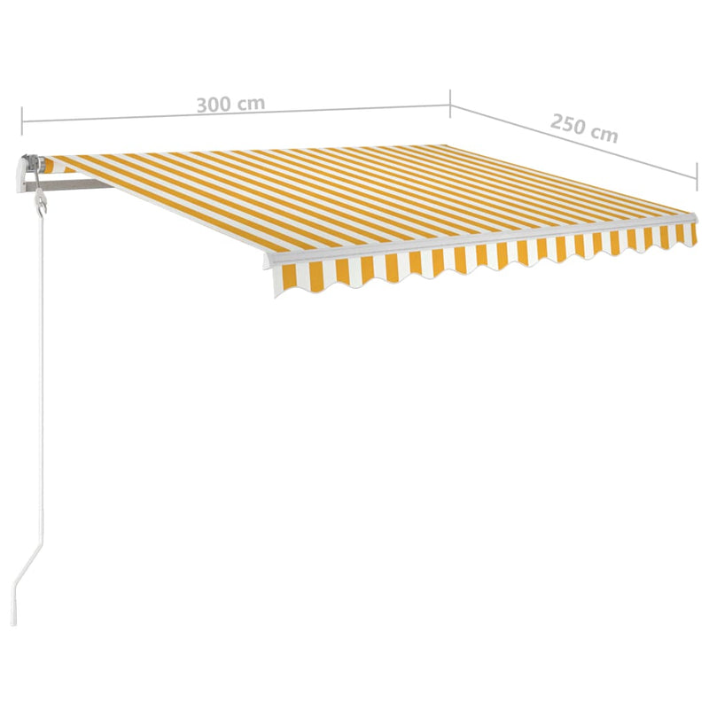 vidaXL sárga és fehér kézzel kihúzható LED-es napellenző 3 x 2,5 m