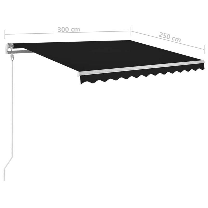 vidaXL antracitszürke kézzel kihúzható LED-es napellenző 3 x 2,5 m