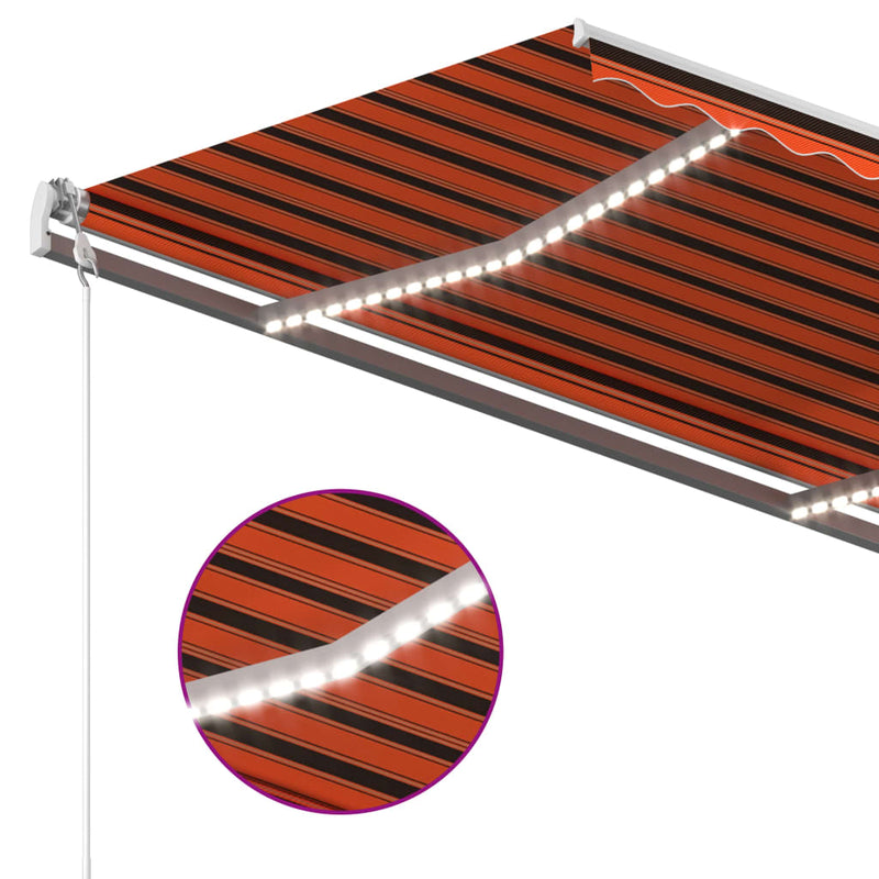 vidaXL narancssárga-barna kézzel kihúzható LED-es napellenző 3 x 2,5 m