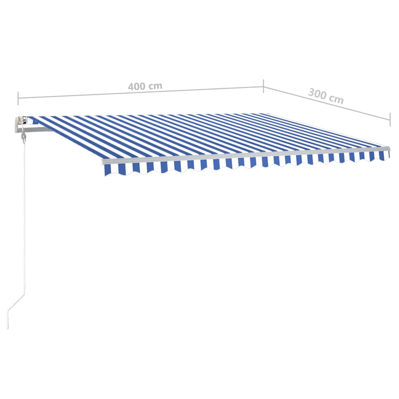 vidaXL kék és fehér kézzel kihúzható LED-es napellenző 4x3 m