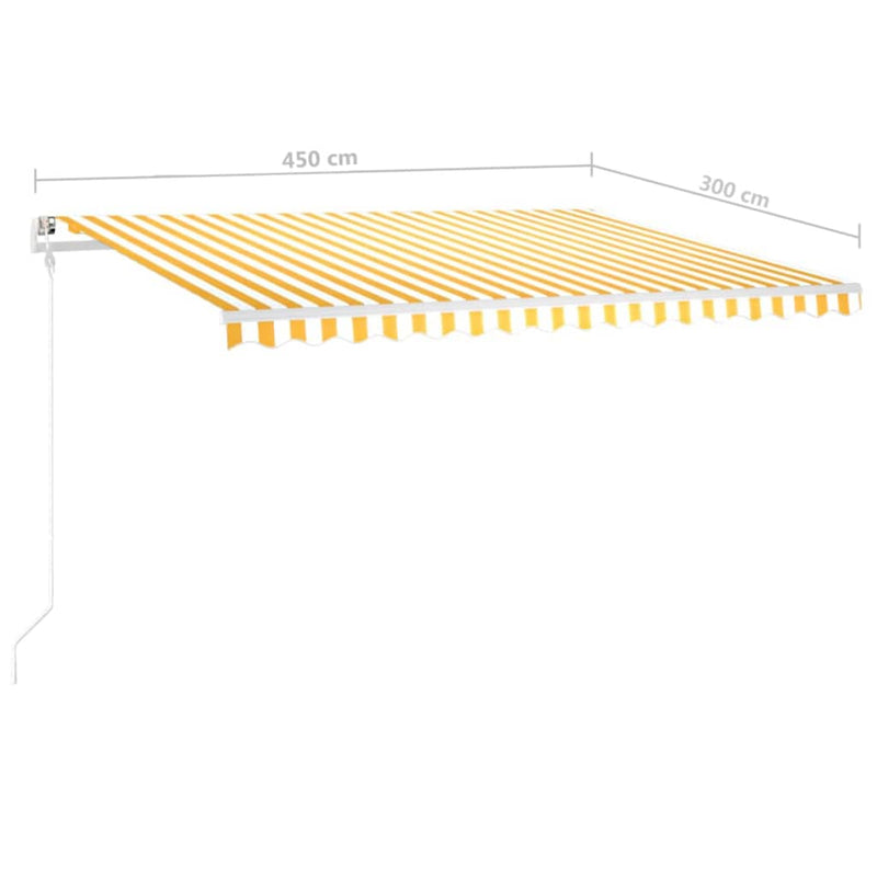 vidaXL sárga és fehér kézzel kihúzható LED-es napellenző 4,5x3 m