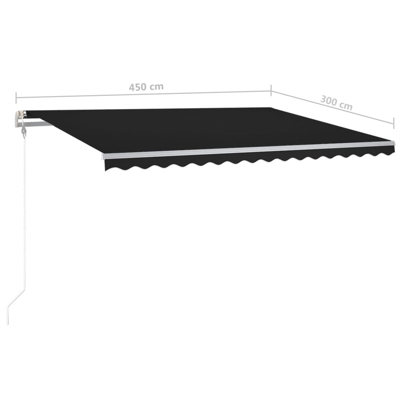 vidaXL antracitszürke kézzel kihúzható LED-es napellenző 4,5x3 m