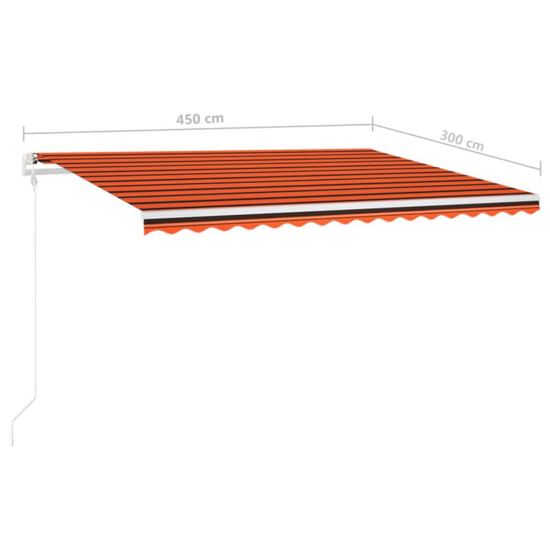 vidaXL narancs és barna kézzel kihúzható LED-es napellenző 4,5x3 m