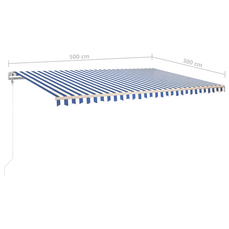 vidaXL kék és fehér kézzel kihúzható LED-es napellenző 5x3 m