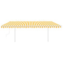 vidaXL sárga és fehér automata napellenző póznákkal 5x3 m