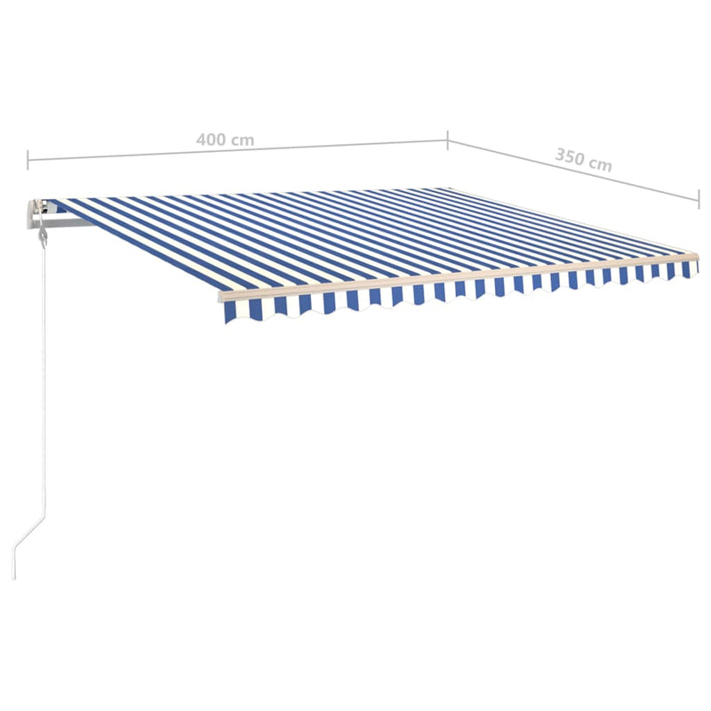 vidaXL kék és fehér kézzel kihúzható LED-es napellenző 4 x 3,5 m