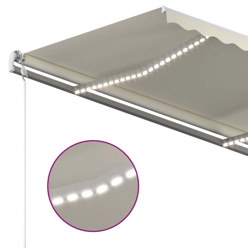 vidaXL krémszínű kézzel kihúzható LED-es napellenző 4 x 3,5 m