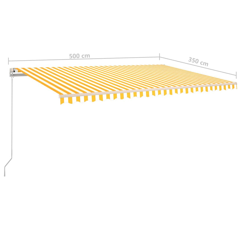 vidaXL sárga és fehér automata napellenző póznákkal 5x3,5 m
