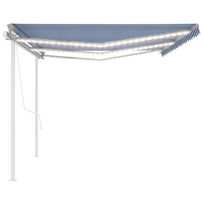 vidaXL kék és fehér kézzel kihúzható LED-es napellenző 6 x 3,5 m