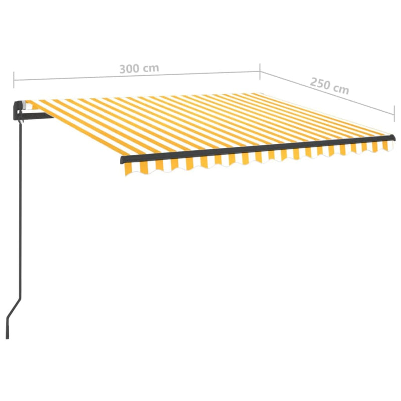 vidaXL sárga és fehér kézzel kihúzható LED-es napellenző 3 x 2,5 m