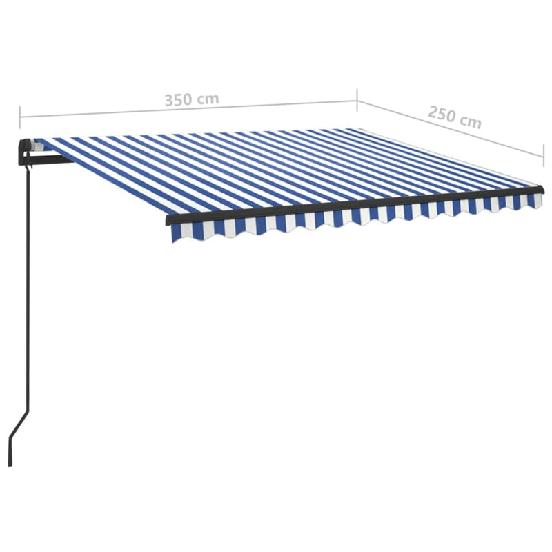 vidaXL kék és fehér kézzel kihúzható LED-es napellenző 3,5 x 2,5 m