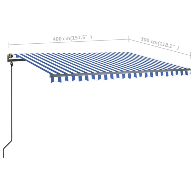 vidaXL kék és fehér kézzel kihúzható LED-es napellenző 4 x 3 m