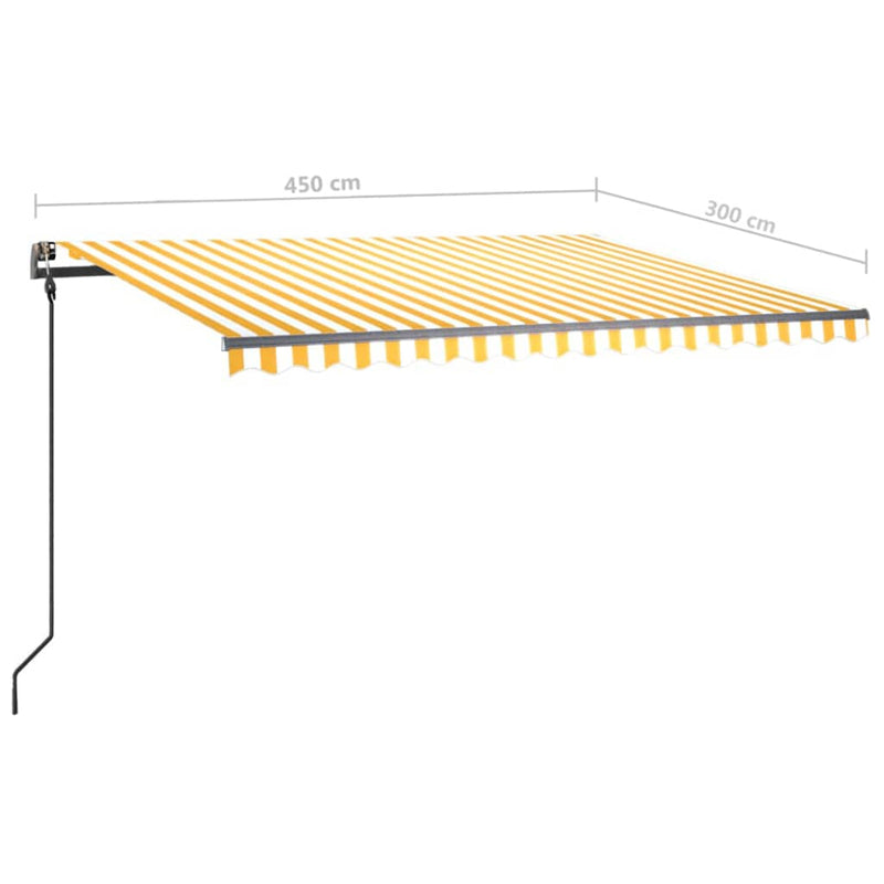 vidaXL sárga és fehér kézzel kihúzható LED-es napellenző 4,5 x 3 m