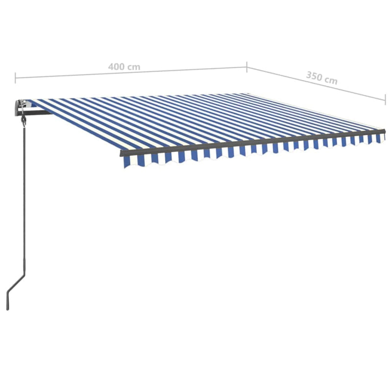 vidaXL kék és fehér kézzel kihúzható LED-es napellenző 4 x 3,5 m