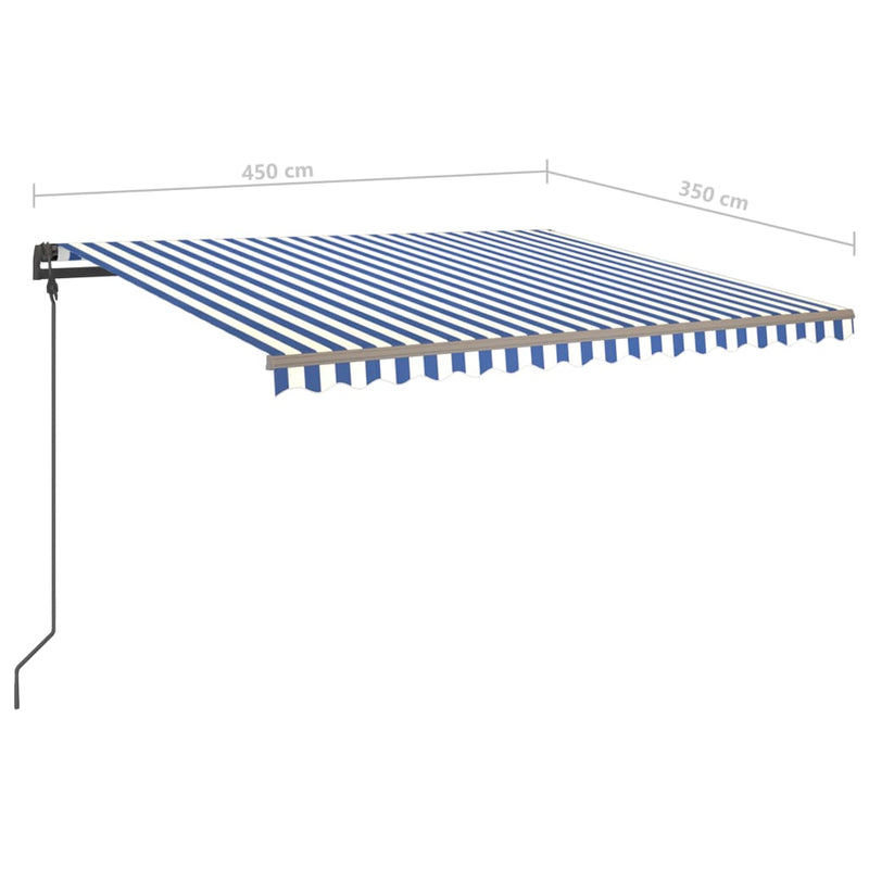 vidaXL kék és fehér kézzel kihúzható LED-es napellenző 4,5 x 3,5 m