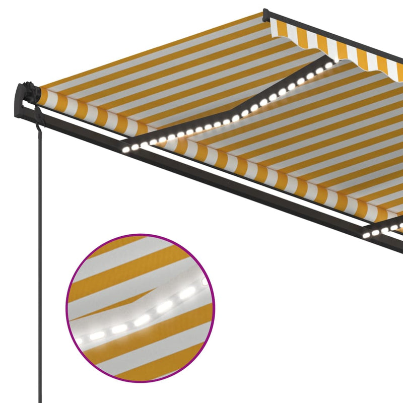 vidaXL sárga és fehér kézzel kihúzható LED-es napellenző 4,5 x 3,5 m