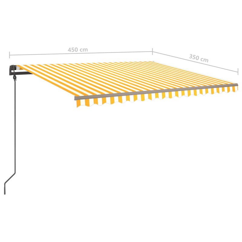 vidaXL sárga és fehér kézzel kihúzható LED-es napellenző 4,5 x 3,5 m