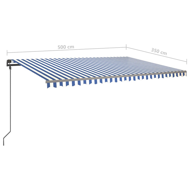 vidaXL kék és fehér kézzel kihúzható LED-es napellenző 5x3,5 m