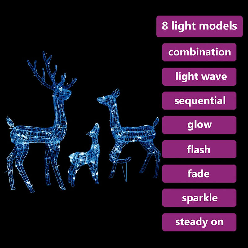 vidaXL 300 LED-es kék akril karácsonyi rénszarvascsalád