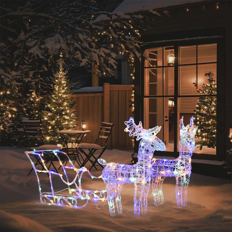 vidaXL akril rénszarvasos-szános karácsonyi dísz 160 LED-del 130 cm