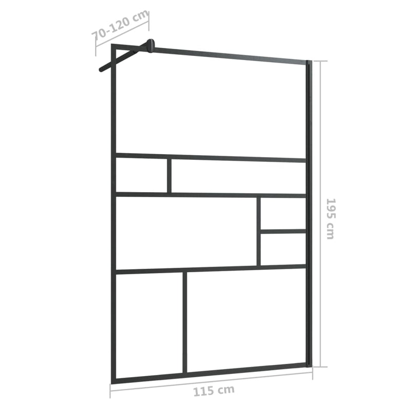 vidaXL fekete zuhanyfal átlátszó ESG üveggel 115 x 195 cm