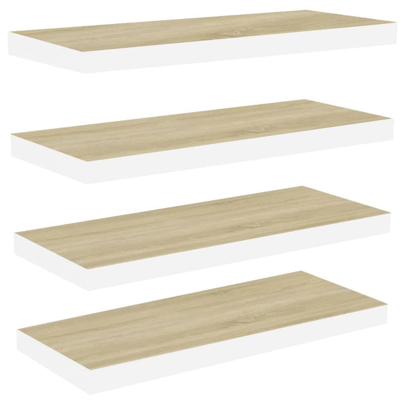 vidaXL 4 db tölgyszínű és fehér MDF lebegő fali polc 80x23,5x3,8 cm