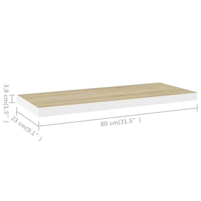 vidaXL 4 db tölgyszínű és fehér MDF lebegő fali polc 80x23,5x3,8 cm