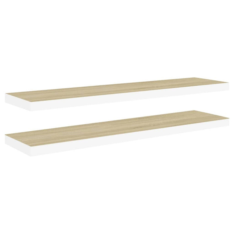 vidaXL 2 db tölgyszínű és fehér MDF lebegő fali polc 120x23,5x3,8 cm
