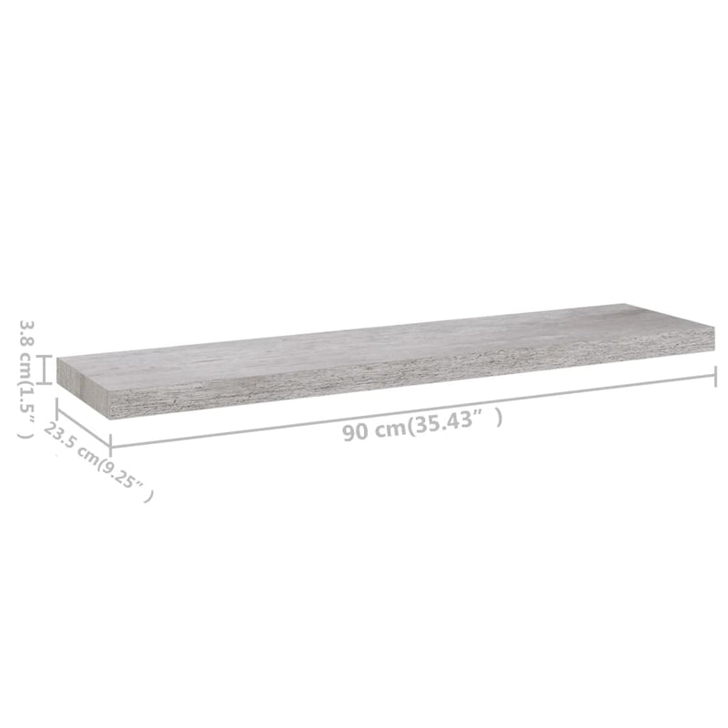 vidaXL 4 db betonszürke MDF lebegő fali polc 90 x 23,5 x 3,8 cm