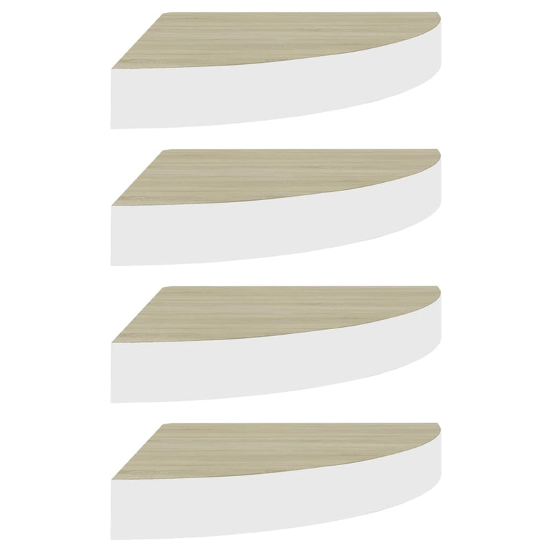 vidaXL 4 db tölgyszínű és fehér MDF fali sarokpolc 25 x 25 x 3,8 cm