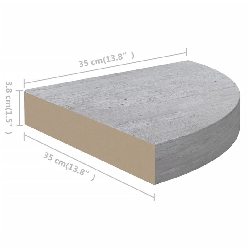 vidaXL 2 db betonszürke MDF fali sarokpolc 35 x 35 x 3,8 cm