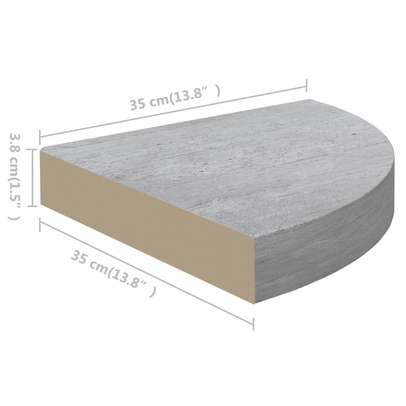 vidaXL 4 db betonszürke MDF fali sarokpolc 35 x 35 x 3,8 cm