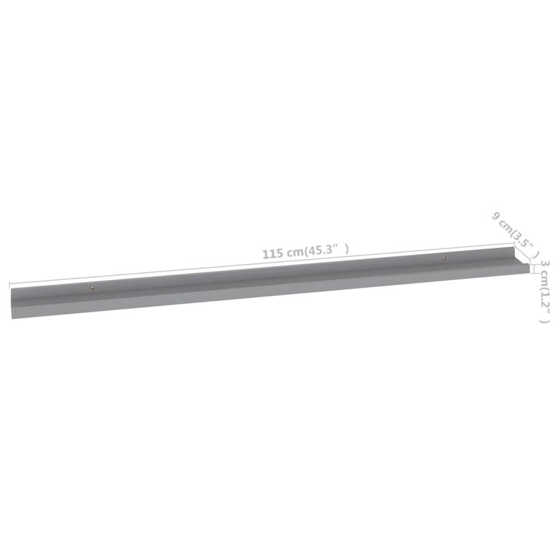 vidaXL 2 db szürke fali polc 115 x 9 x 3 cm