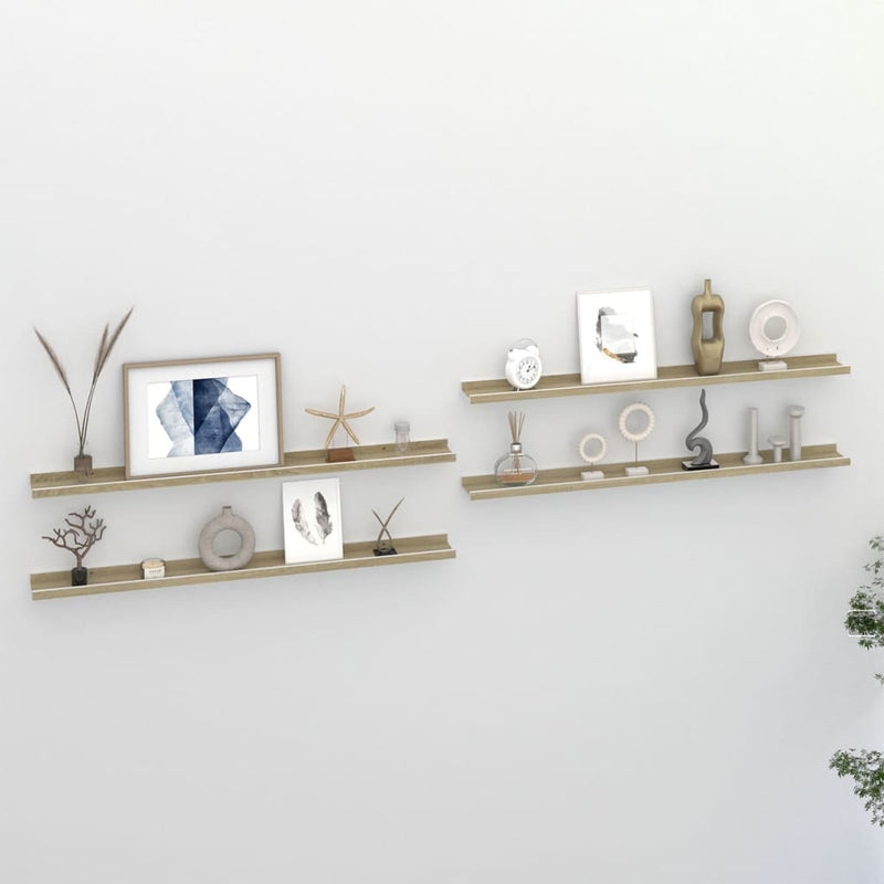 vidaXL 4 db fehér és sonoma tölgy színű fali polc 100 x 9 x 3 cm