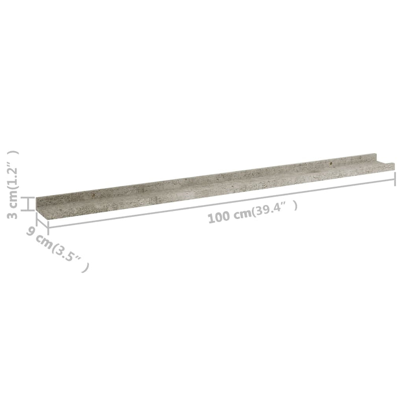 vidaXL 4 db betonszürke fali polc 100 x 9 x 3 cm