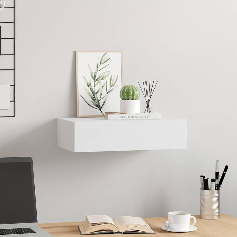vidaXL fehér MDF falra szerelhető fiókos polc 40 x 23,5 x 10 cm