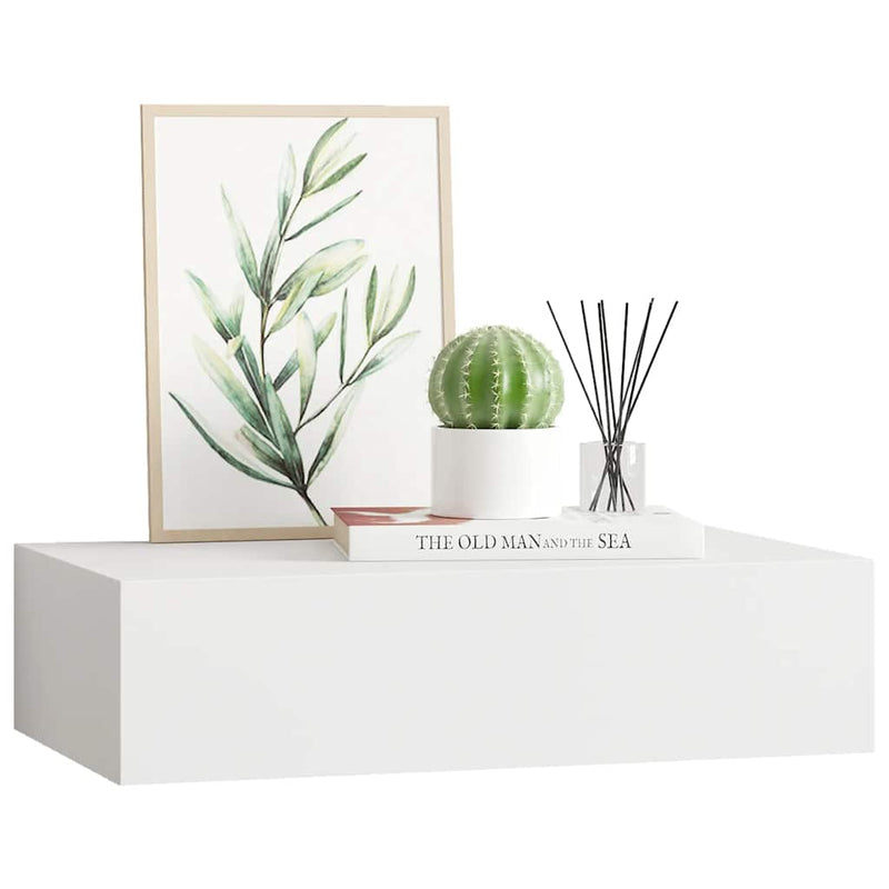 vidaXL fehér MDF falra szerelhető fiókos polc 40 x 23,5 x 10 cm