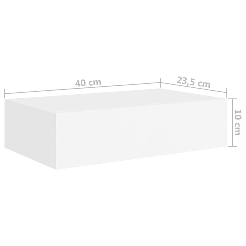 vidaXL fehér MDF falra szerelhető fiókos polc 40 x 23,5 x 10 cm