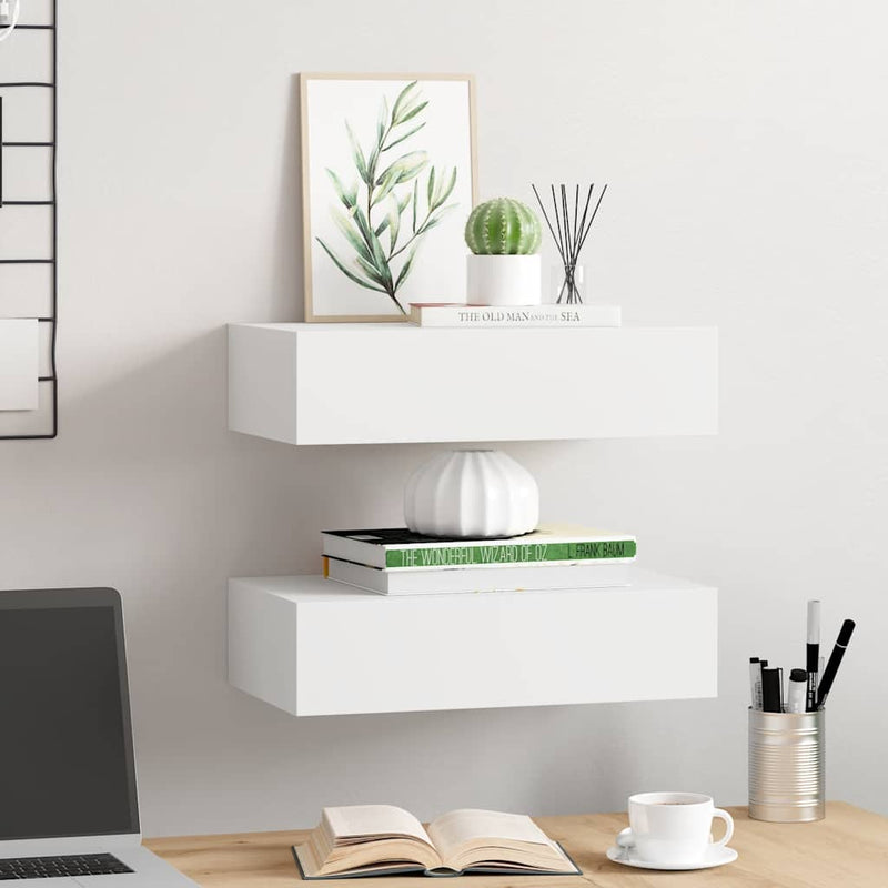 vidaXL 2 db fehér MDF falra szerelhető fiókos polc 40 x 23,5 x 10 cm
