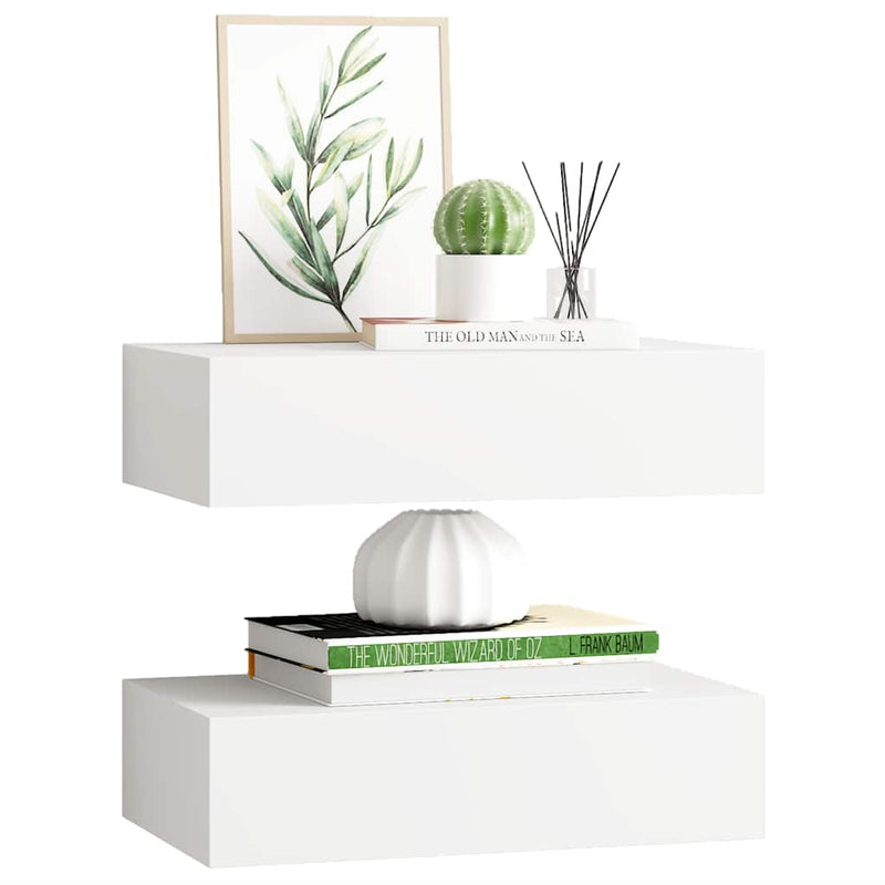 vidaXL 2 db fehér MDF falra szerelhető fiókos polc 40 x 23,5 x 10 cm